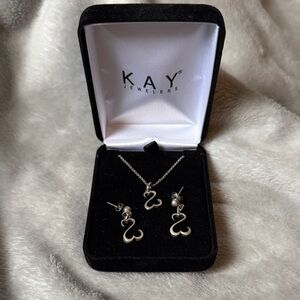 Kay Jewelers Jane Seymour Silver Heart Necklace and Earrings Set